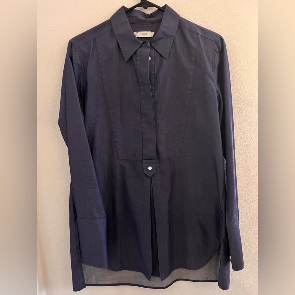 Vince Denim Blue Bib-front Half-button up Tunic